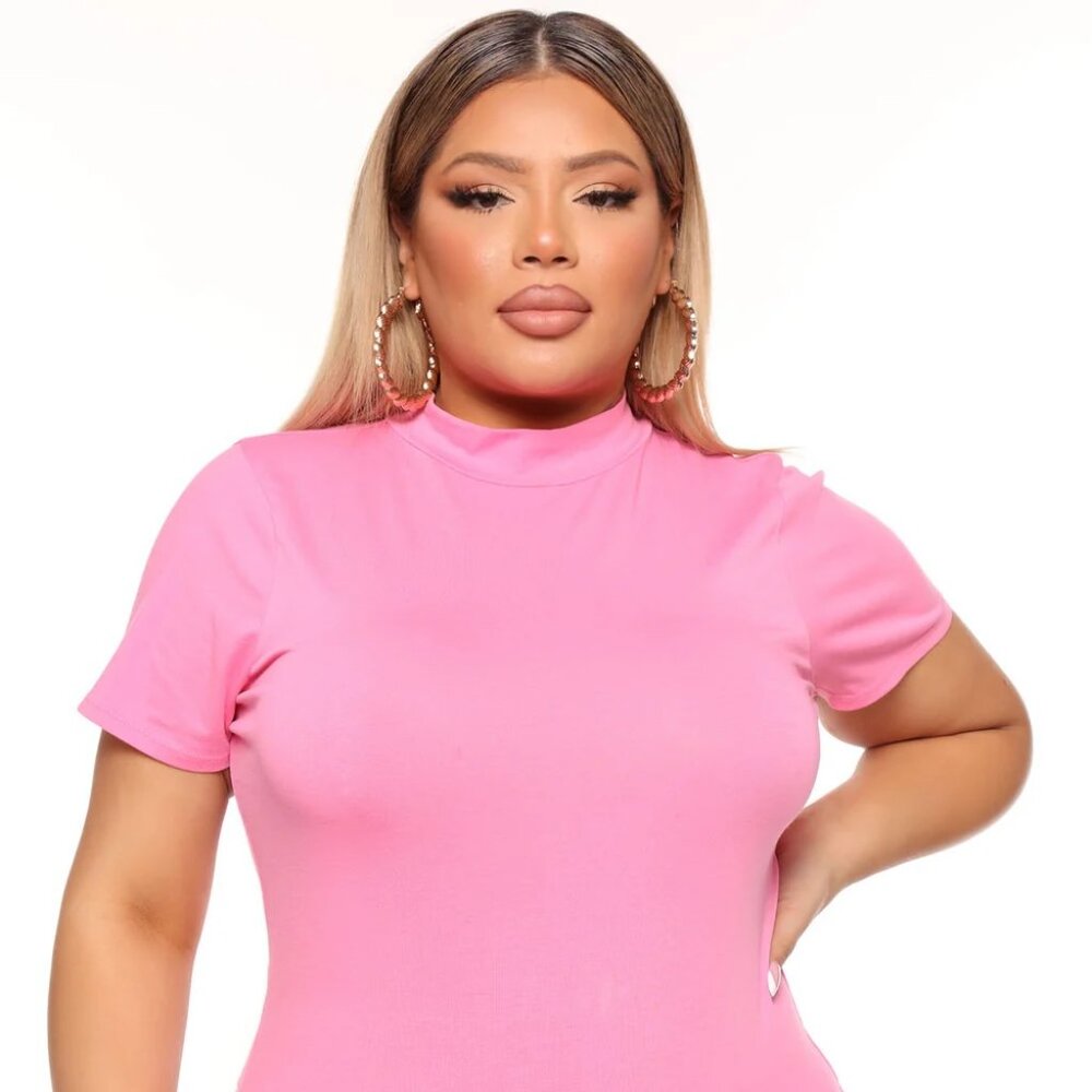 Basic Mock Neck Bodysuit - Bubblegum Pink